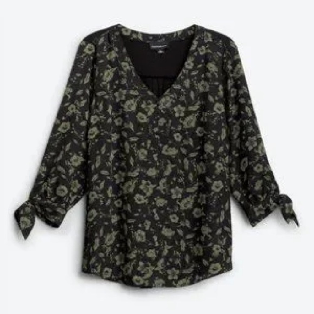 Fortune + Ivy Long Sleeve Floral V-Neck Blouse Flower Print XL